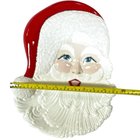 Large Santa Plate Wall Hanging Vintage Atlantic Mold Hand Painted Textured Trim - Picture 5 of 9